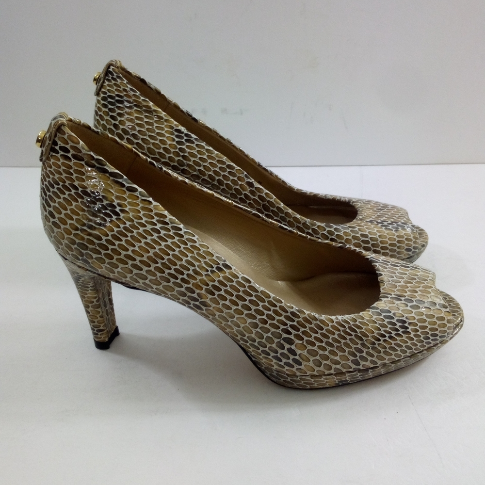 Stuart Weitzman Women 7 Snake Print Leather Yellow Spanish Pumps